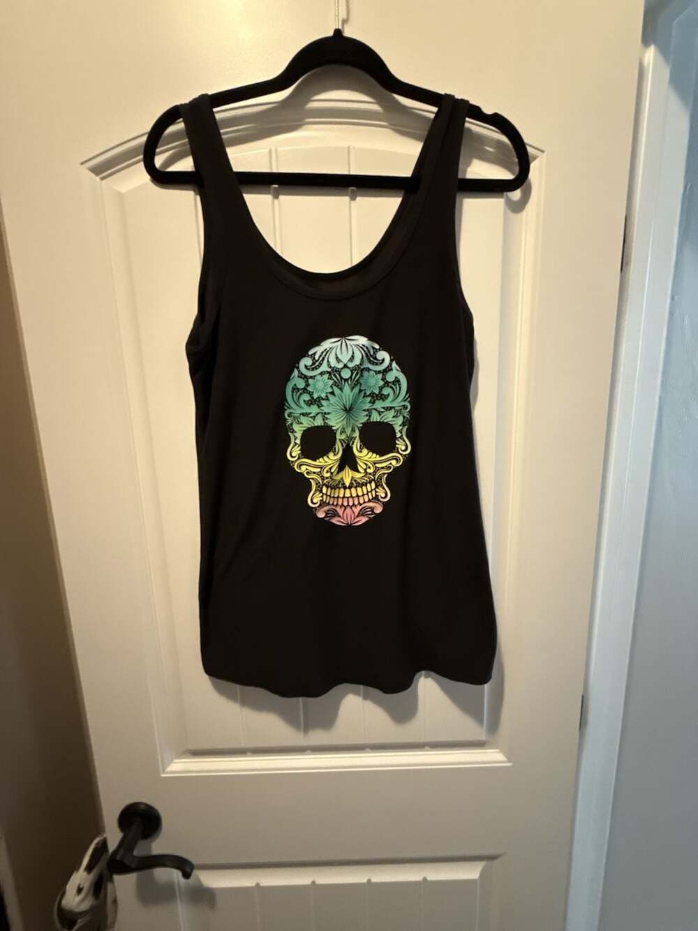 No Boundaries Skull Tank Top Size XL/XG 15-17 Black Floral Sugar Skull